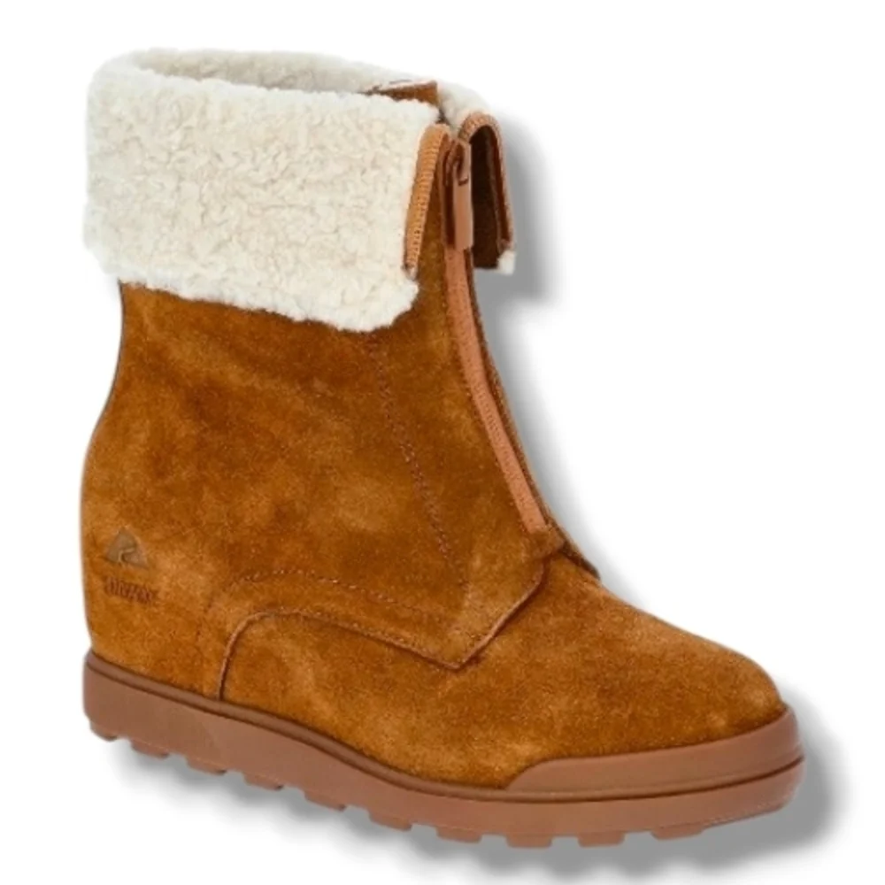 OZARK TRAIL SIZE 6 Leather Waterproof Wedge Boots With Faux Shearling Fur Trim
